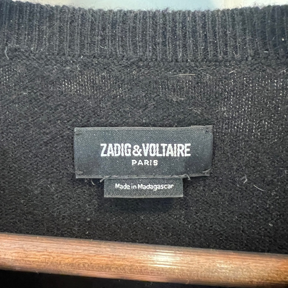 Zadig & Voltaire Miss Heart Cashmere Sweater Black White Size M - Picture 3 of 5